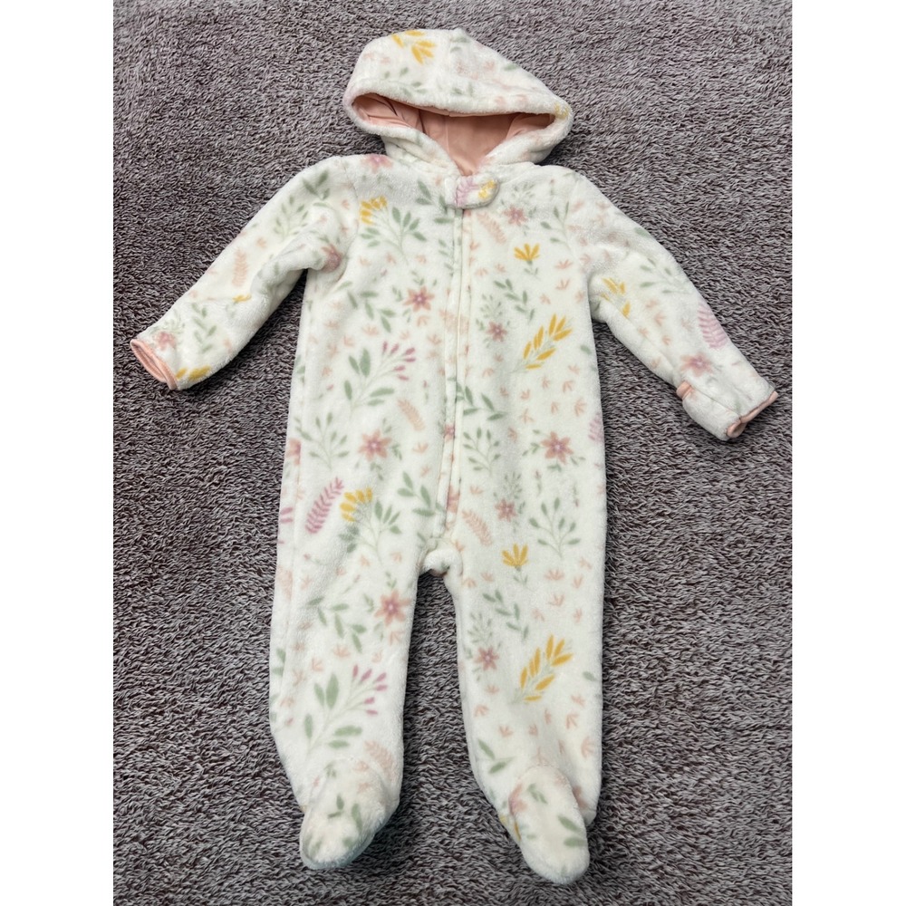 Le Top Bebe Baby 6-9M Floral Fleece Hooded Footed Bunting Snowsuit Mittens